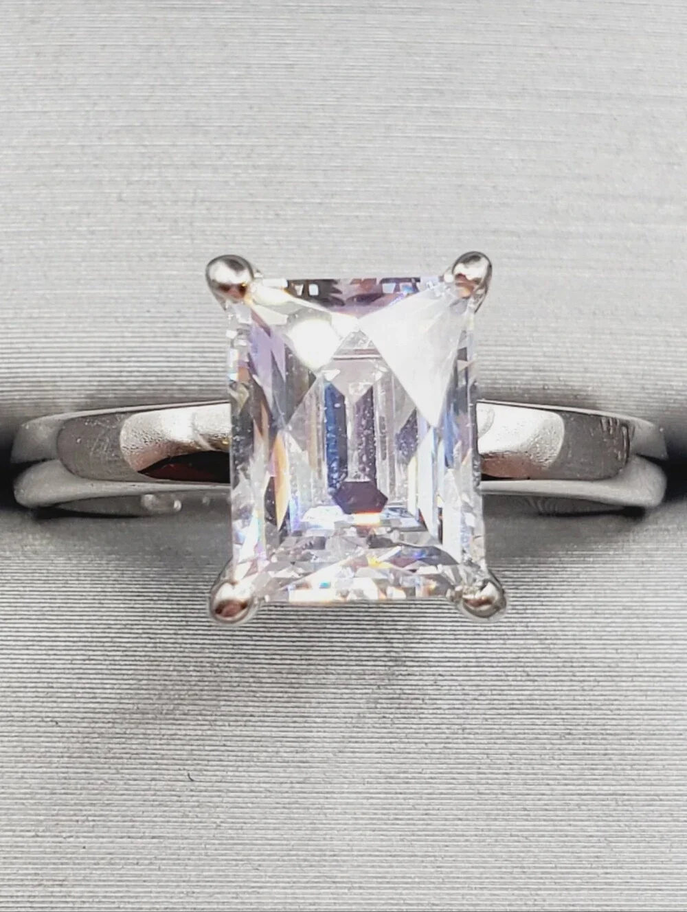 Classic Emerald-Cut Solitaire Engagement Ring 925 Sterling Silver
